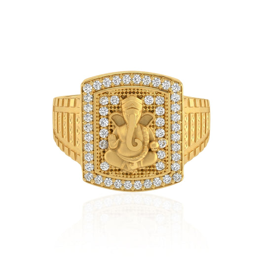 Goldplated imitation diamond Moissanite studded hand carved Vinayak Ganpati (ORSV0101)
