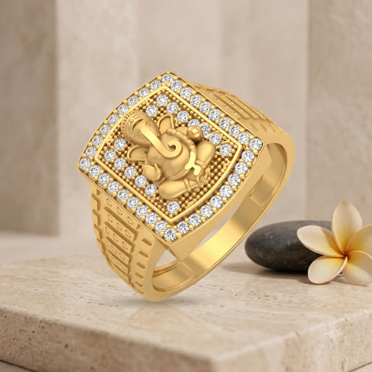 Goldplated imitation diamond Moissanite studded hand carved Vinayak Ganpati (ORSV0101)