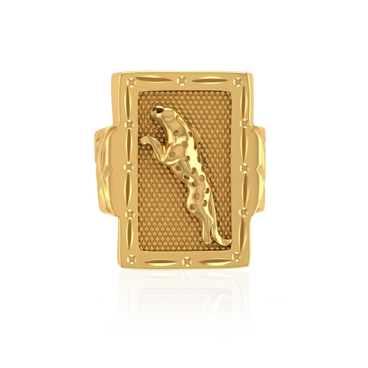 Micron 22K Gold Plated Brass Jumping Jaguar Tiger Leopard Signet Luxe hand crafted high fashion finger Ring (ORSV1041)