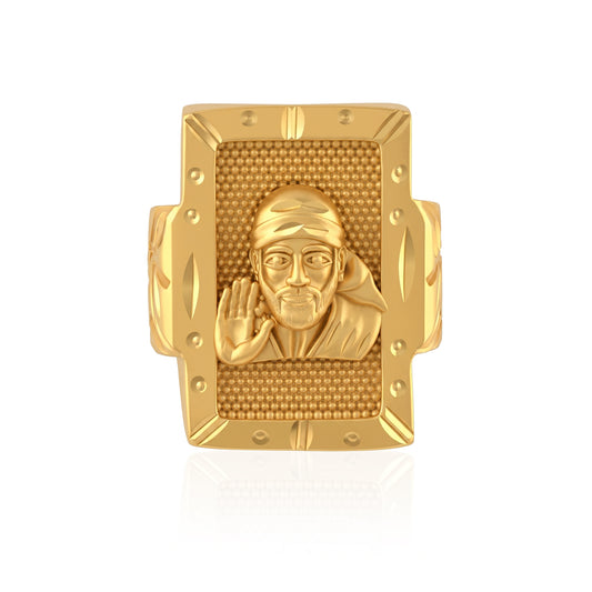 Brass Micron Gold Plated Sai Baba Signet Ring - Handcrafted Brass Devotional Religious Statement Finger Ring (ORSV1046)