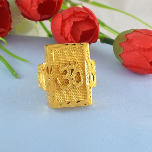 Brass 1 Micron 24KT Gold plated OM ring for Men (ORSV1075)