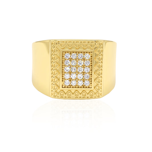 Brass 22K Micron Gold Plated Men’s Ring with VVS‑1 Lab Grown Imitation Diamonds (ORSV1347)