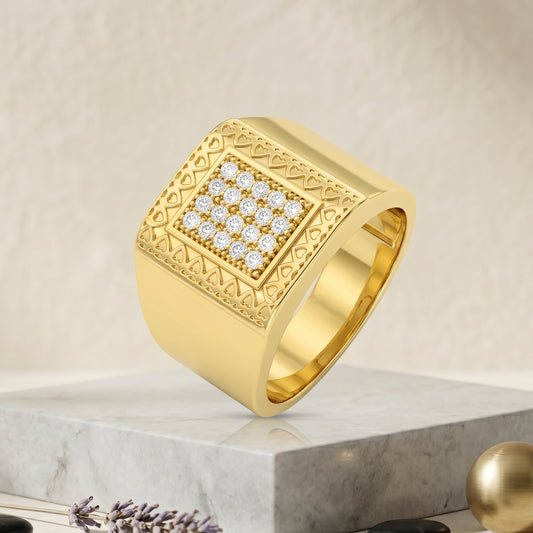 Brass 22K Micron Gold Plated Men’s Ring with VVS‑1 Lab Grown Imitation Diamonds (ORSV1347)