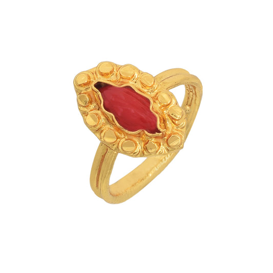 Gold plated, Faux Ruby Studded, Marquoise shape free size finger ring