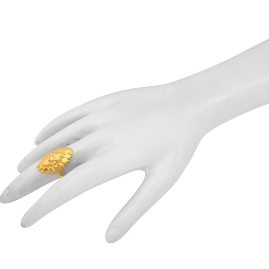 Brass 24KT yellow Gold plated, filigree, long boat design (Marquoise shape), finger ring