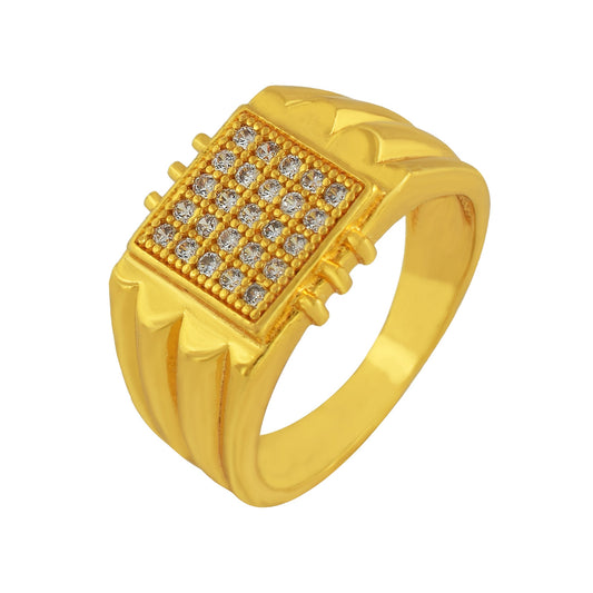 Gold plated Brass, CZ studded, Stylish Wedding, Engagement, proposal finger ring