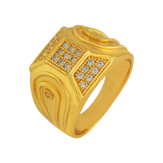 Gold plated Brass, CZ studded, Stylish Wedding, Engagement, proposal finger ring