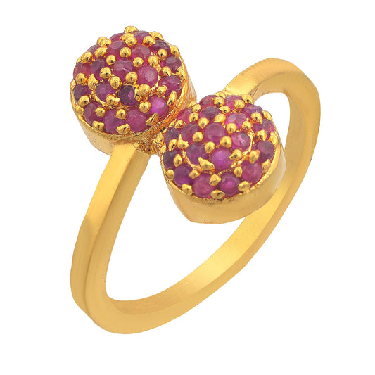 Gold plated Dual discs Imitation Ruby stylish Fashion finger ring