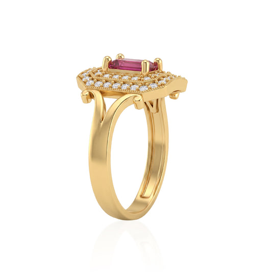 Brass 22KT Micron Gold Plated Natural Ruby & Imitation Diamond Studded Cocktail Finger Ring (ORSV1668)