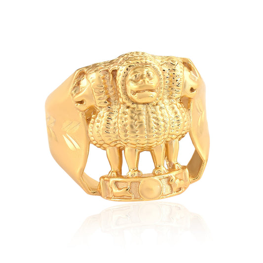 Gold plated India Emblem 3 Lion finger ring (ORSV1701)