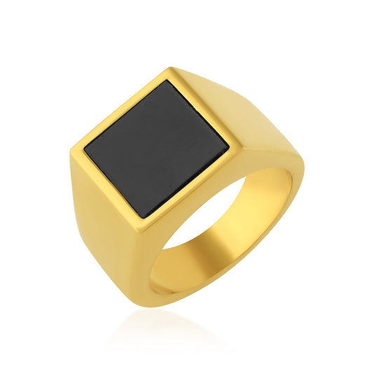 Brass Goldplated Flat sheet Black Onyx Signet Fashion Fingerring Men