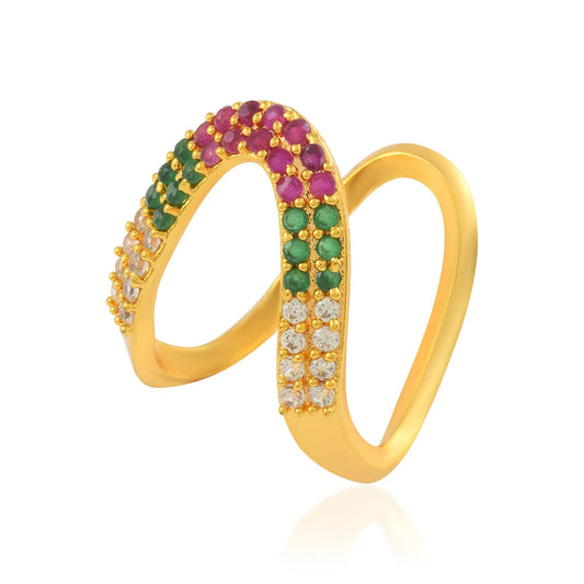 Brass Goldplated Imitation Ruby & Emerald Fashion Finger ring