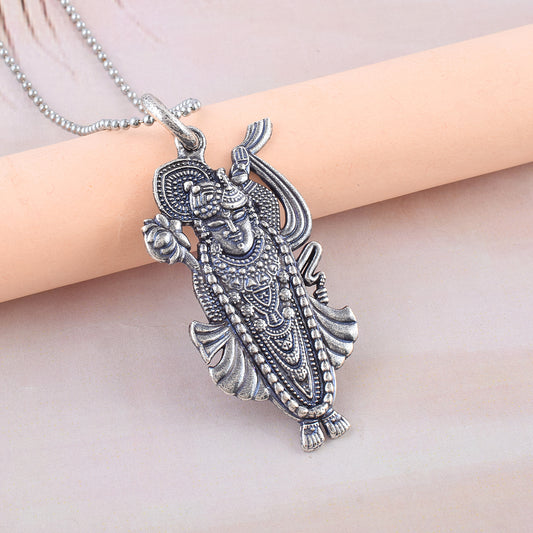 Brass Antique silver Nathdwara ShriNathji pendant (PCAJ3022-AS)