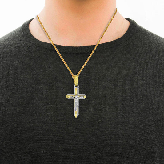 Brass Yellow and White Gold plated Jesus Christ Cricifix Cross Pendant