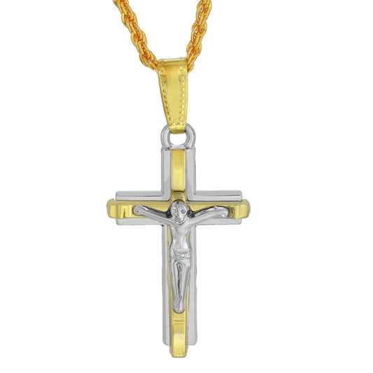 Brass Yellow and White Gold plated Jesus Christ Cricifix Cross Pendant