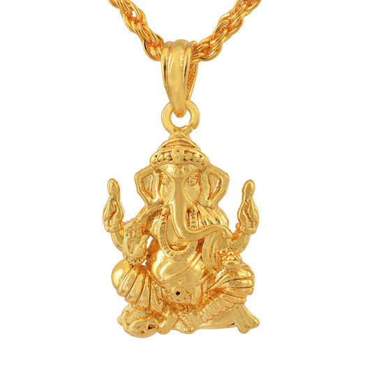 Gold plated Brass, Vighnharta Ganesh, Ganpati, small and sober, stylish Pendant