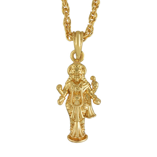 Gold plated Brass, standing image Goddess Lakshmi, small and sober, stylish Laxmi Pendant