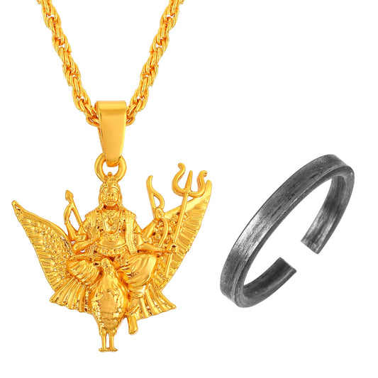 Brass Goldplated Shani Dev pendant Iron challa fingerring Combo