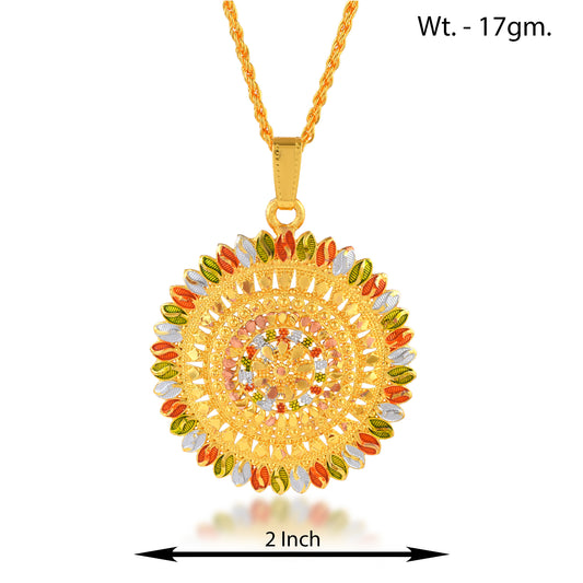 Brass 24KT Micron 1 Gram Gold handmade Meenakari Pendant with Chain (PCCG4370)