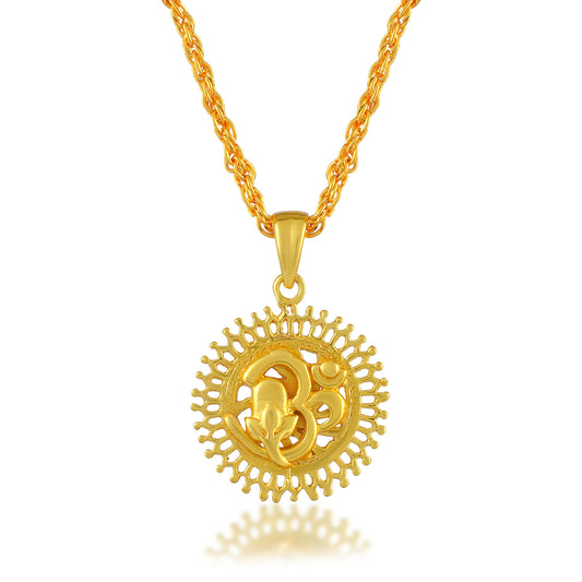 Brass Micron Gold plated Sun Om Ganesh and Shivling pendant Unisex (PCDJ2508)