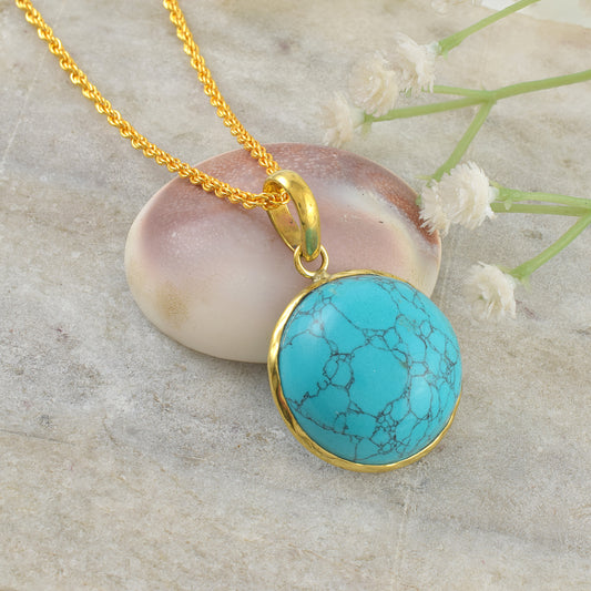 Brass Micron Gold Original Firoza (Turquoise) pendant (ORDM3752)