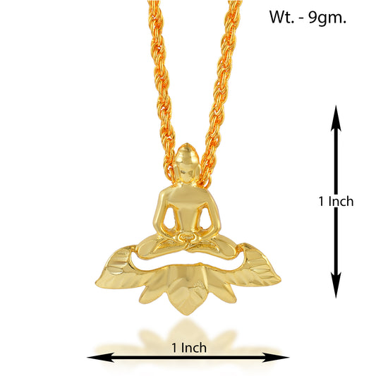Brass 24Kt Micron Gold Gautam Buddha on Lotus chain Pendant Necklace (PCDM3786)