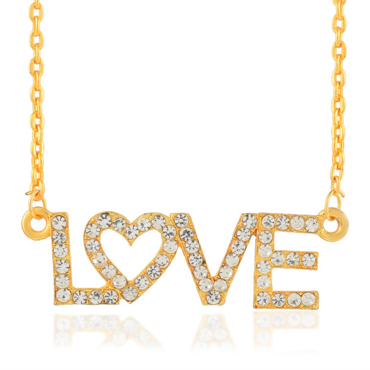 Silver plated CZ studded I Love you design locket chain pendant