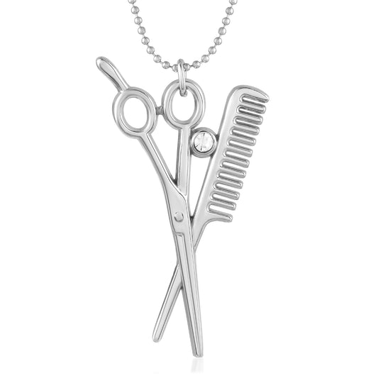 Stainless Steel Comb and Scissors Barber Salon tools Hair stylist Fashion Pendant