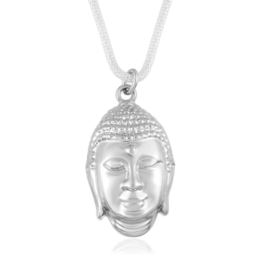 Brass Silverplated Big and Bold Buddha Head chain Pendant