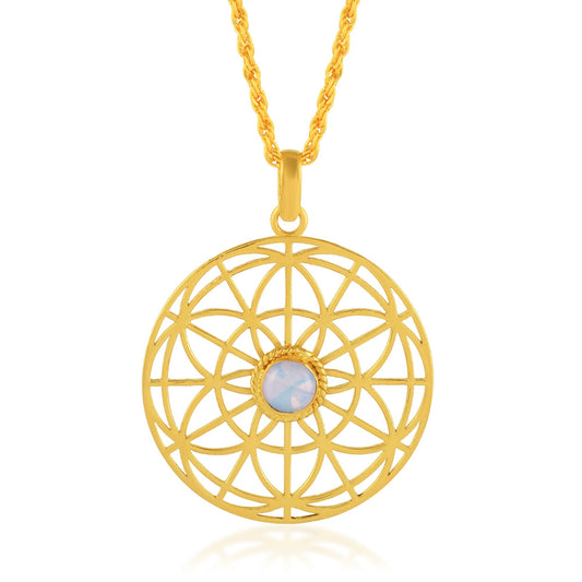 Brass Goldplated Chakra Moonstone Pendant Necklace