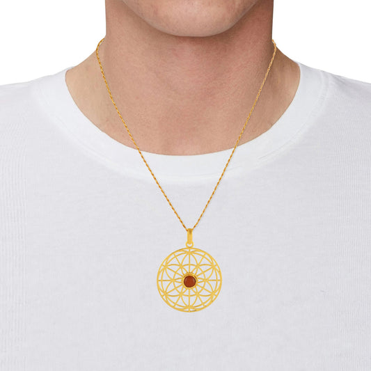 Brass Goldplated Chakra pendant studded with Hessonite Garnet GOMED Necklace locket