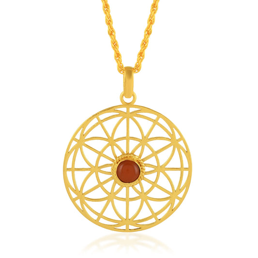 Brass Goldplated Chakra pendant studded with Hessonite Garnet GOMED Necklace locket