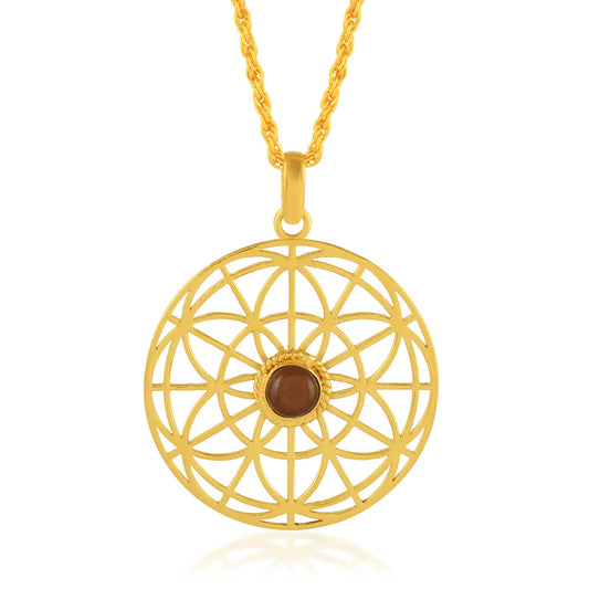 Brass Goldplated Cats Eye Lehsuniya Chakra Pendant