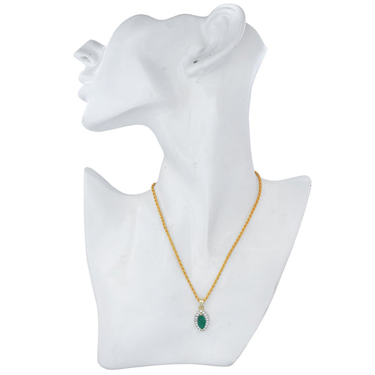 Gold plated, Faux Emerald and CZ studded, Marquoise shape chain pendant