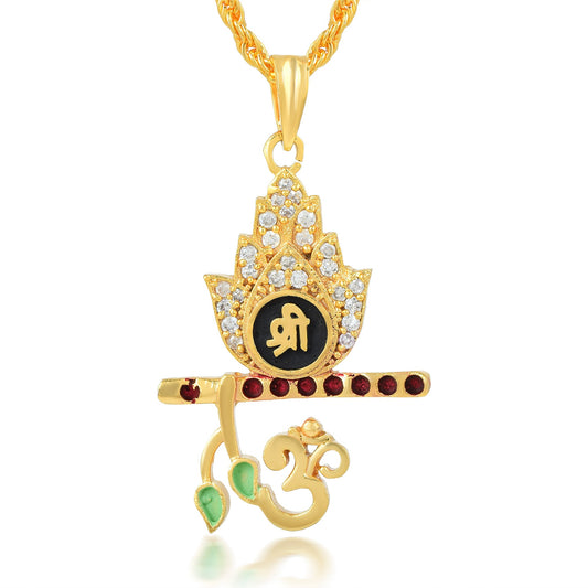 Brass Goldplated American Diamond Murli-Krishna Pendant