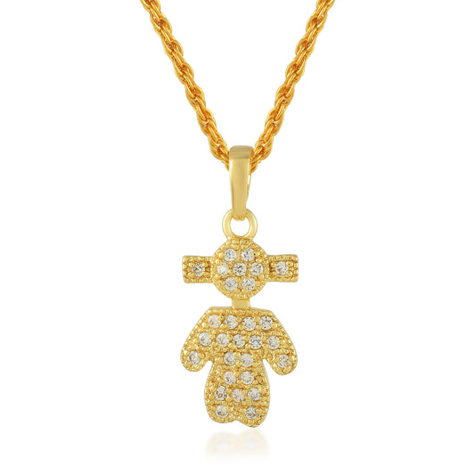 Brass Gold plated Imitation Diamond Teddy Bear Cute Pendant