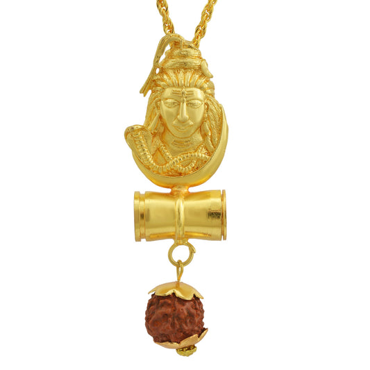 Gold plated, Shiva Mahadev Bholenath Damru Rudraksh hindu chain pendant