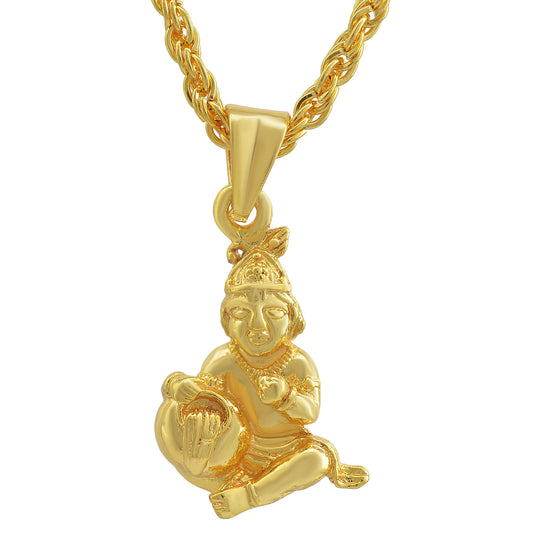 Brass Micron Gold Bal Krishna Laddu Gopal pendant with chain (PCJS2173)