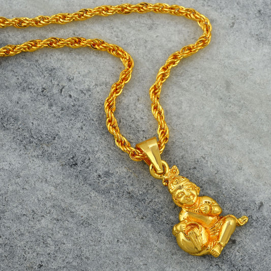 Brass Micron Gold Bal Krishna Laddu Gopal pendant with chain (PCJS2173)