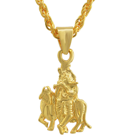 Gold plated, Goverdhan Kamdhenu Krishna small and cute, chain pendant