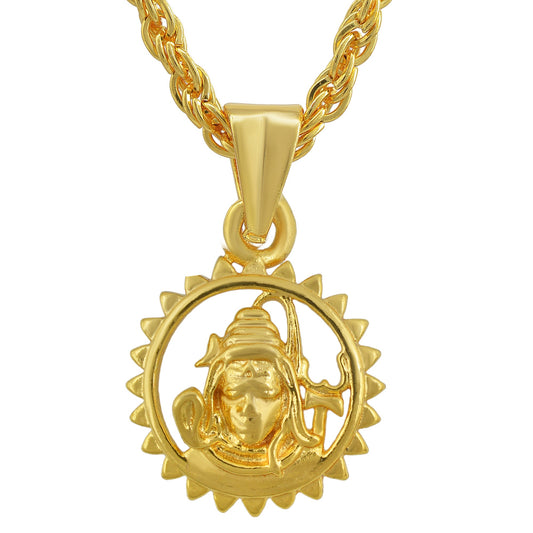 Gold plated, small round shape Shiva Mahadev Bholenath hindu chain pendant