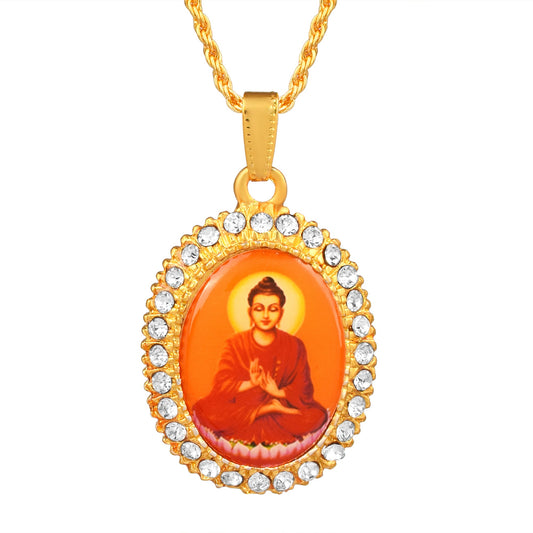 Gold plated CZ studded Pictoral Buddha Head pendant