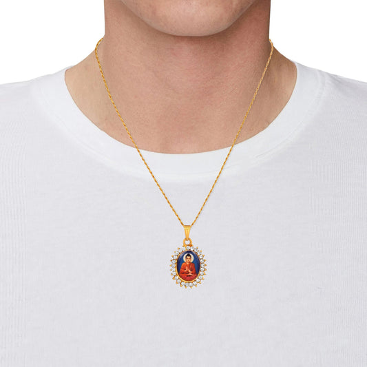 Gold plated CZ studded Pictoral Cut and Small Buddha chain pendant