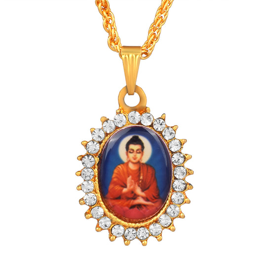 Gold plated CZ studded Pictoral Cut and Small Buddha chain pendant