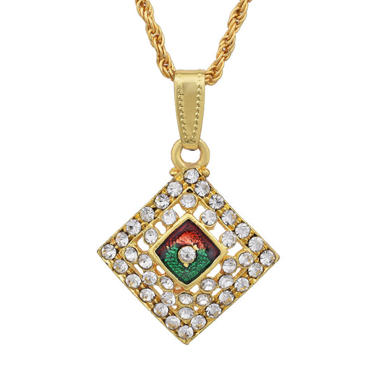 Gold plated, Meenakari and CZ, Square, Kite shape Fashion chain pendant