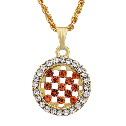 Gold plated, Round shape Mandarin Orange CZ and White CZ, Fashion chain pendant