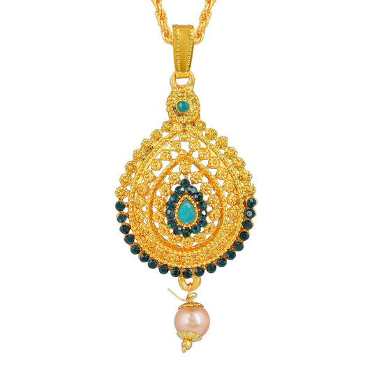 Brass Gold plated Green CZ Rasrawa Handmade Traditional Pendant