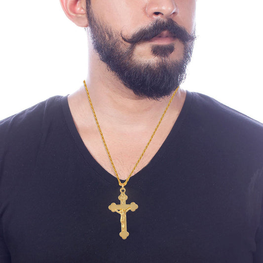 Brass Micron Goldplated Batholic Jesus Cross Pendant