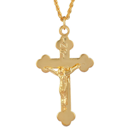 Brass Micron Goldplated Batholic Jesus Cross Pendant