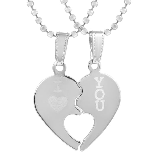 Silver Tone 2 Parts Heartshape Love Chain Pendant